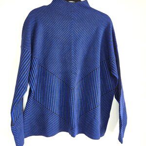 Cynthia Rowley Blue Black Striped Mock Neck Sweater 1X Plus Size
